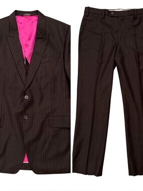 Paul Smith 2 Piece Suit Mens 42 Blazer Pants Wool Made in Japan Brown Striped
